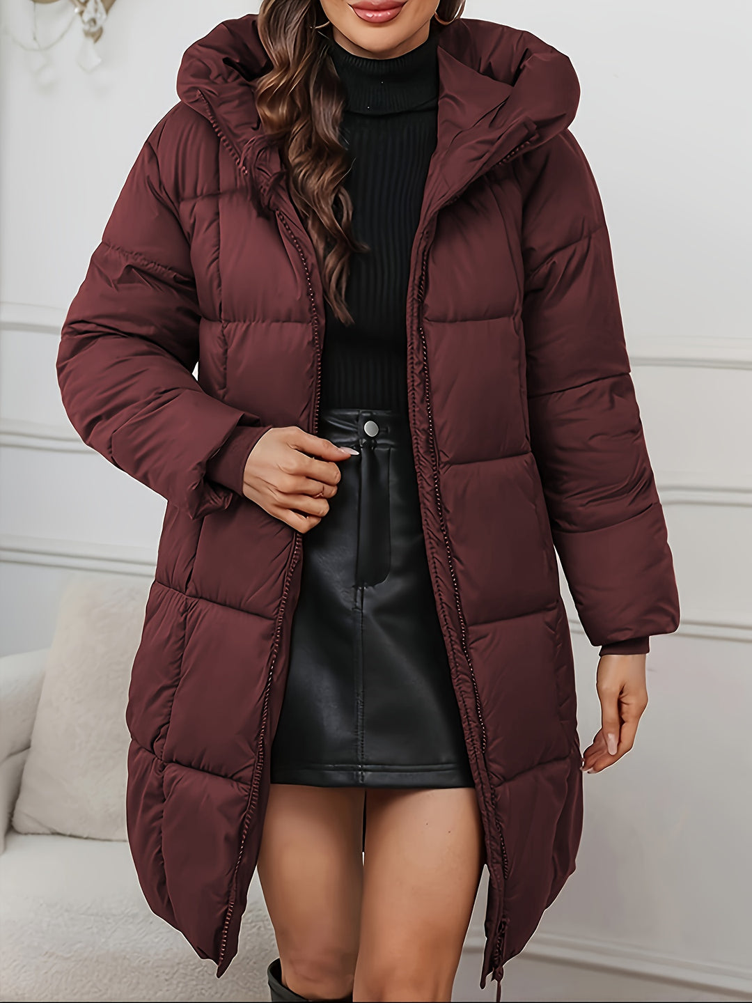Aveline | Long Hooded Puffer Coat – Elegant Lightweight Winter Jacket