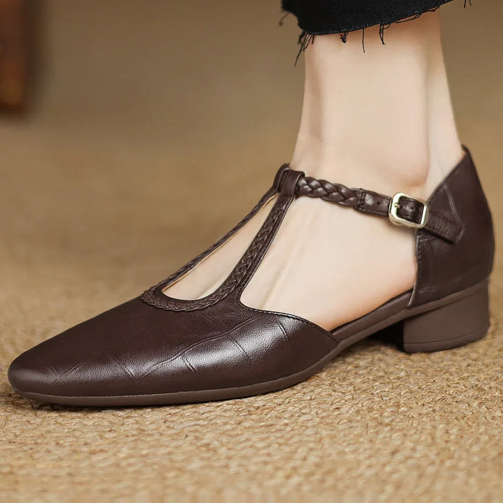 Seraphine™ | Braided Leather T-Strap Flats