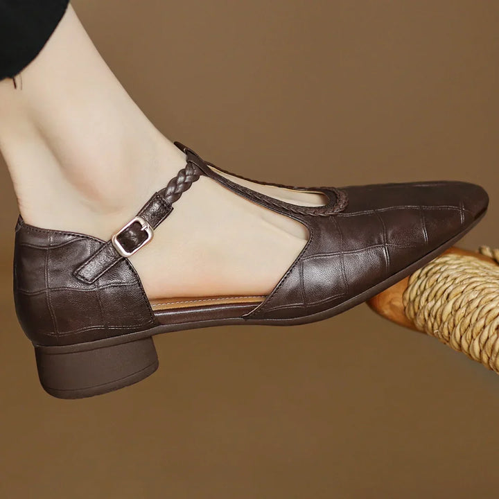 Seraphine™ | Braided Leather T-Strap Flats