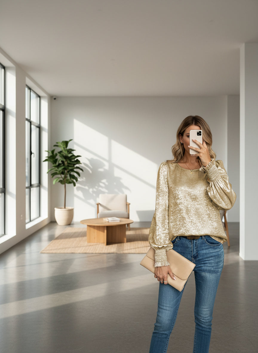 Golden Aura™ Puff-Sleeve Blouse