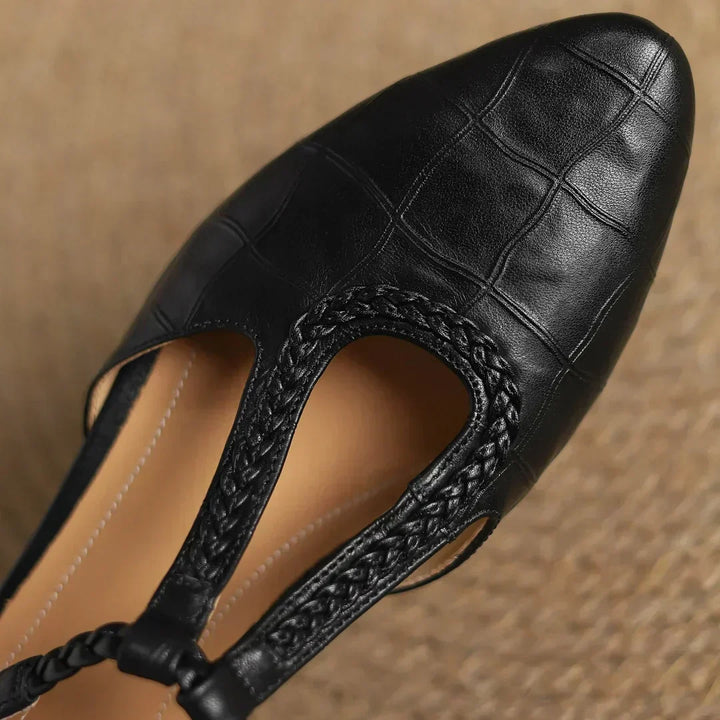 Seraphine™ | Braided Leather T-Strap Flats