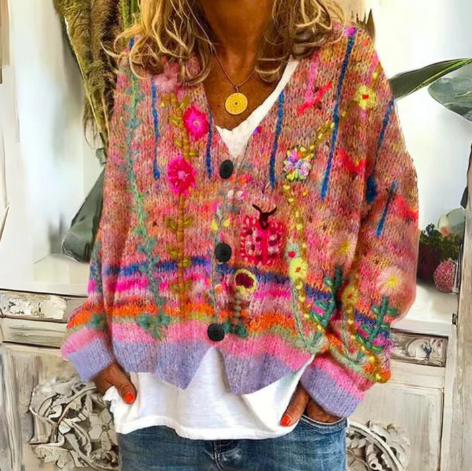 Eloria™ | Artful Floral Knit Cardigan
