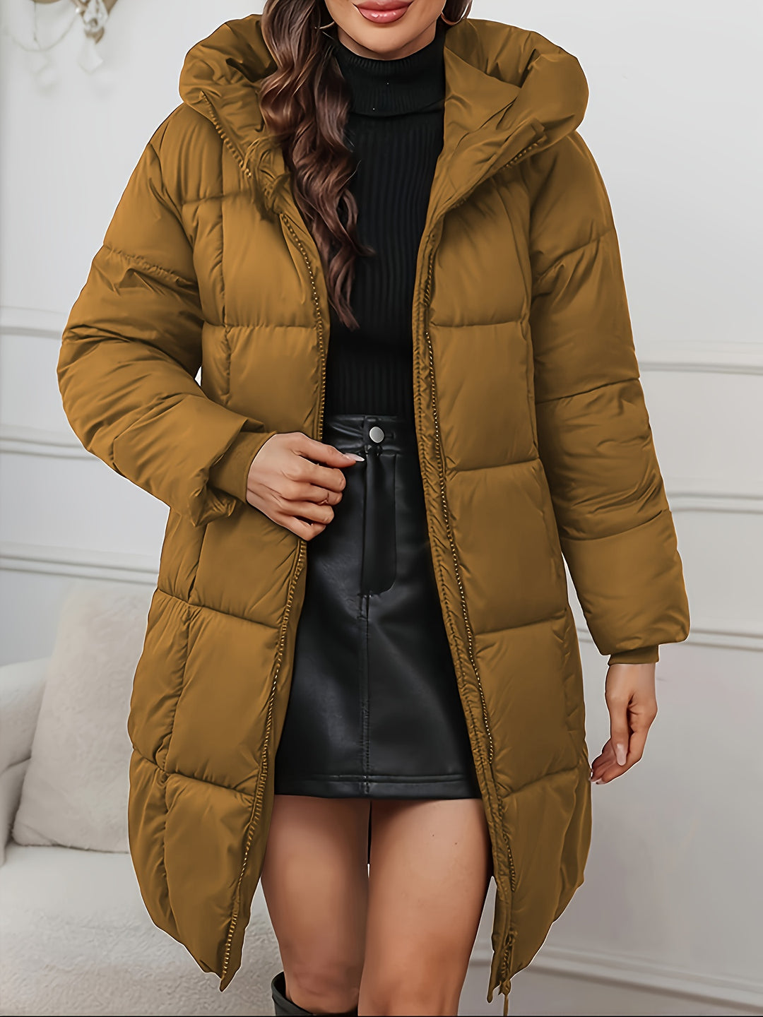 Aveline | Long Hooded Puffer Coat – Elegant Lightweight Winter Jacket
