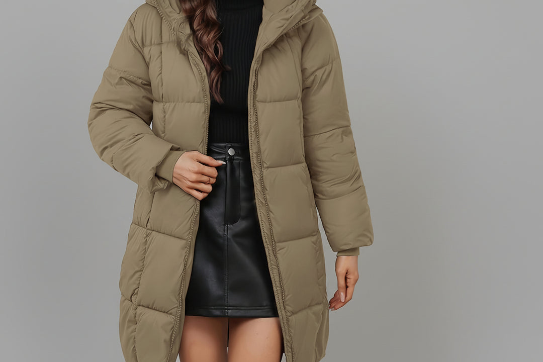 Aveline | Long Hooded Puffer Coat – Elegant Lightweight Winter Jacket